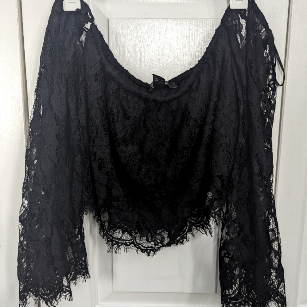 Lacy Black Off the Shoulder Crop Top